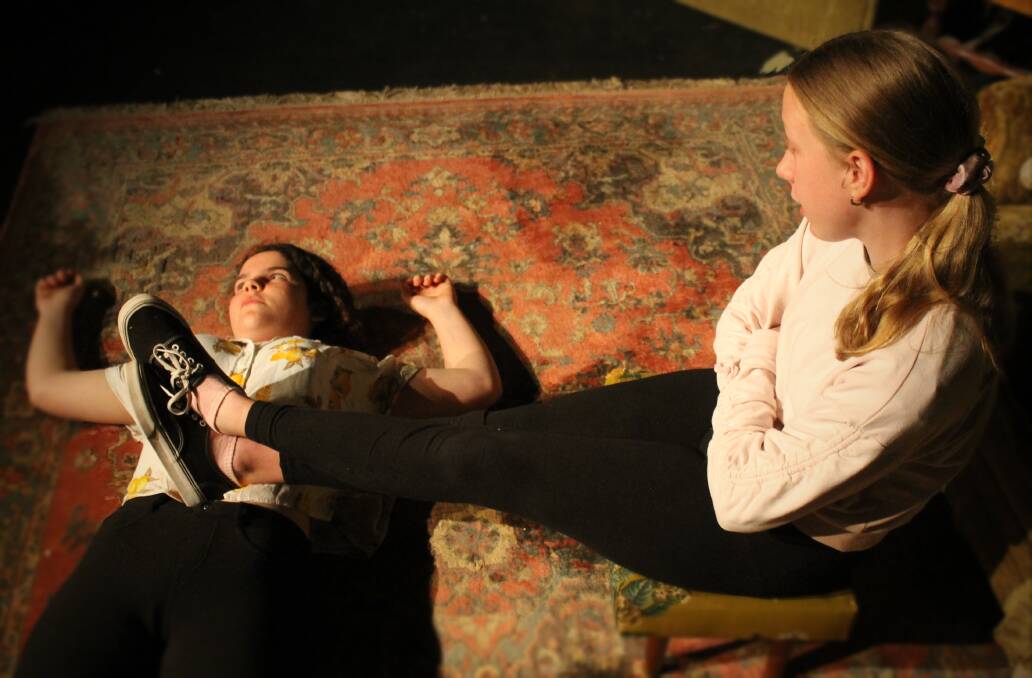 ENGAGING: Ashley Davidson as Arty (on floor) and Gabrielle Johns as Jay Maitland Repertory Theatre's Lost In Yonkers.