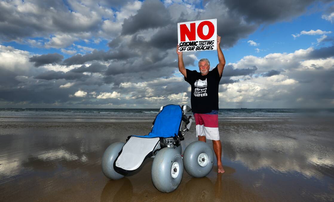 National president of Disabled Surfers Association speaking against gas exploration off the Newcastle coast in 2018.