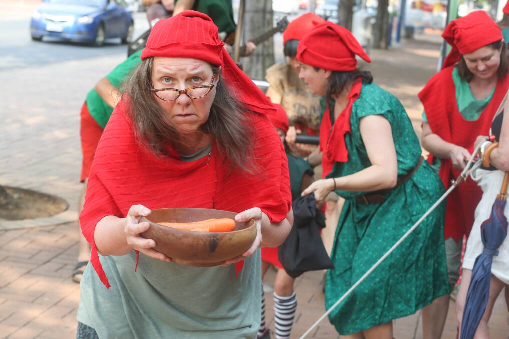 Climate carrot: Teresa Castley was one of Santa's elves for last night's production that saw a message for the community and politicians taken to the street. Picture: TARA TREWHELLA
