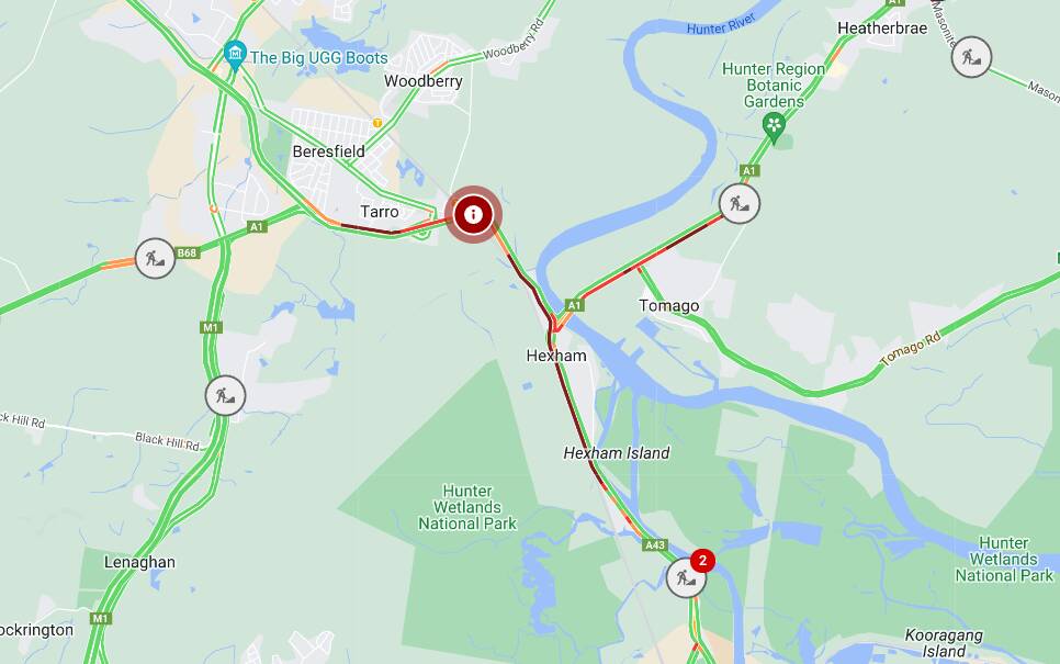 There's heavy traffic on the New England Highway at Tarro after a bridge was found to need emergency repairs. Picture by Live Traffic NSW