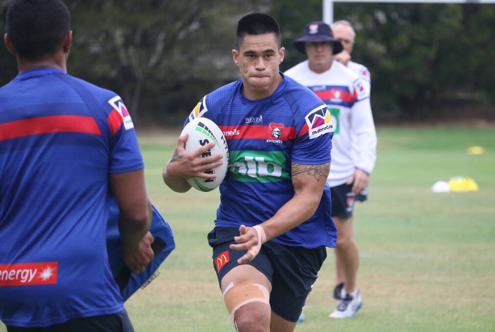 Re-signed: Young prop Pasami Saulo has extended his contract at the Knights for a further two years and will be at the club until the end of 2022. Picture: Knights Media.