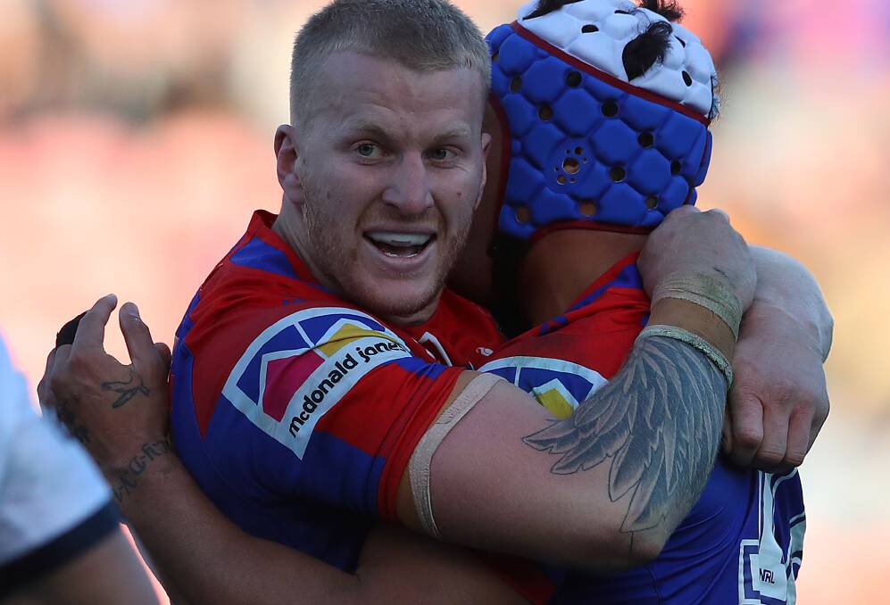 Winners are grinners: Tough Knights backrower Mitch Barnett took home his second Danny Buderus Medal at Wednesday night's Newcastle Knights awards presentation. 
