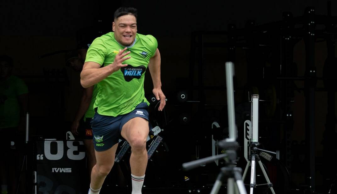 Fresh start: Former Canberra Raiders prop Leo Thompson has his sights set on an NRL debut with the Knights during the 2022 season less than 18 months after playing rugby league for the first time. Picture: Raiders media.