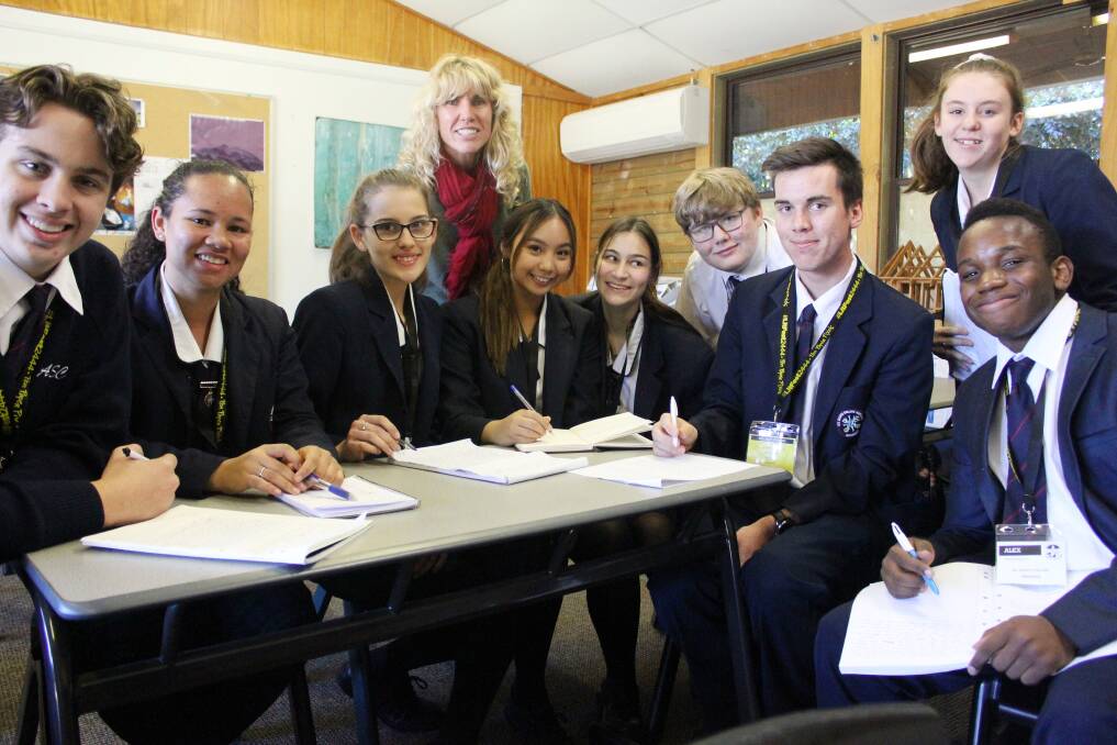 WORKING HARD: Pictured with author and creative writing workshop presenter Kirsty Eagar (at rear) are Adam Fuller, Angela Teah-Wilson, Sarah Salisbury, Belle Fuller, Tilly Rayment, Bailey Abela, Coen Dennis, Imogen Jones, and Alex Massauoi.