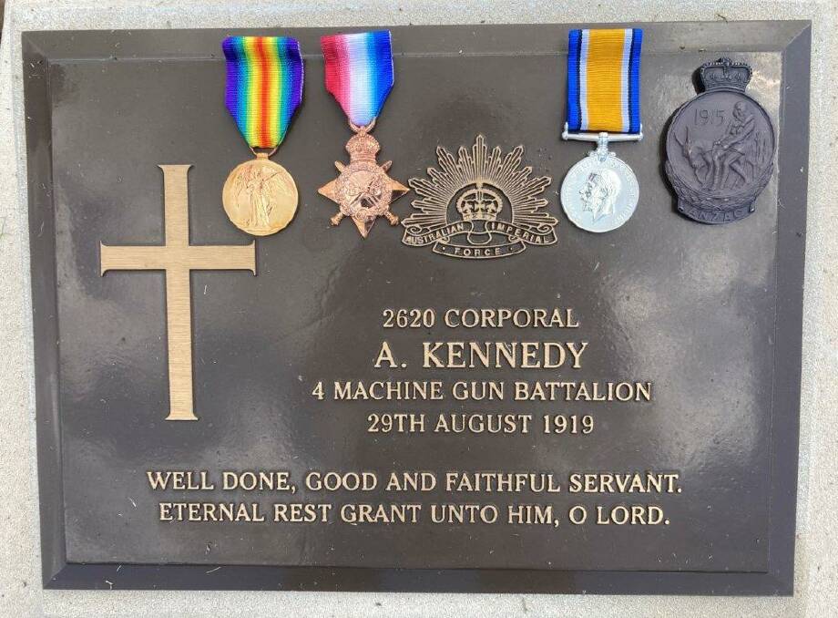 Commemorate: Corporal Andrew Kennedy's medals on his headstone. 