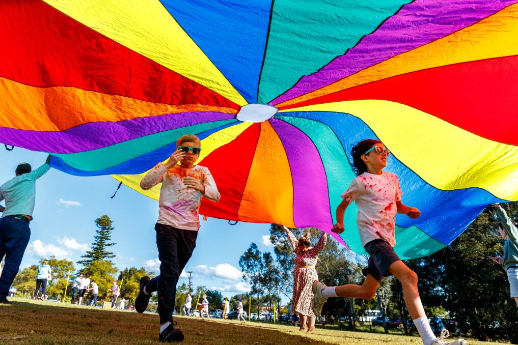Happy: Bolwarra's 420 students participated in either the colour explosion fun run or the bubble and confetti run on Friday afternoon. Pictures: Max Mason-Hubers
