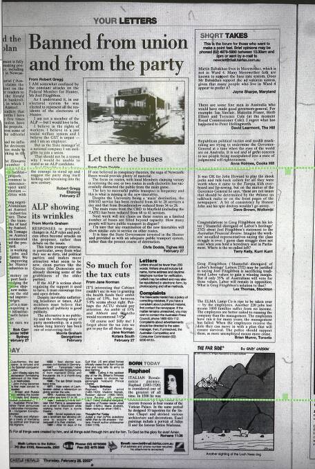 The February 28 2002 letters page. Jayne Sharpe's submission appears atop Short Takes.