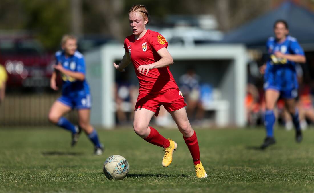 ON THE DOUBLE: Lucy Jerram, pictured in action in 2020, scored a brace as Broadmeadow beat Newcastle Olympic 3-1 on Friday night. Picture: Marina Neil