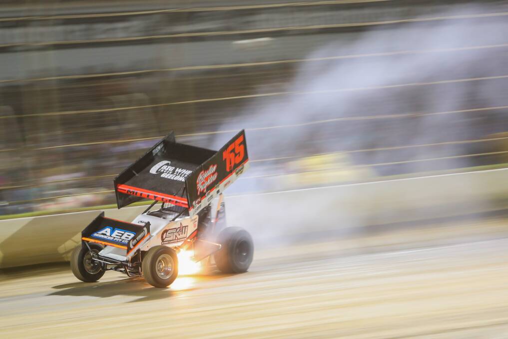 ON FIRE: Mitchell Gee kept the crowd entertained at this year's Grand Annual Sprintcar Classic. Picture: Morgan Hancock 