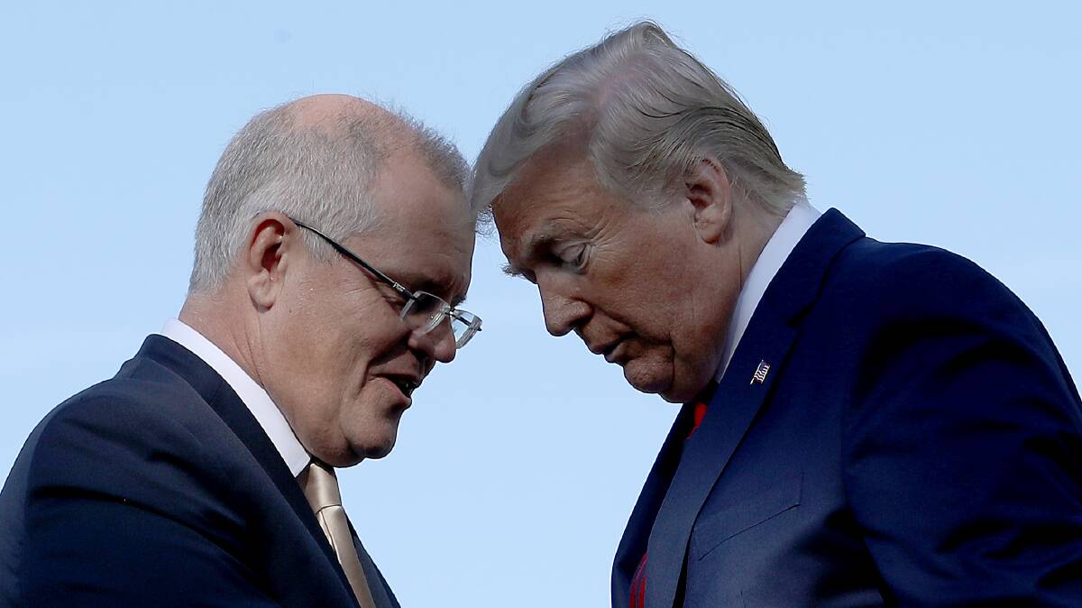 Scott Morrison was proclaimed the Donald Trump-whisperer by some, but on an issue so fraught as nuclear subs? That hype was never believed by the steely-eyed. Picture: Getty Images