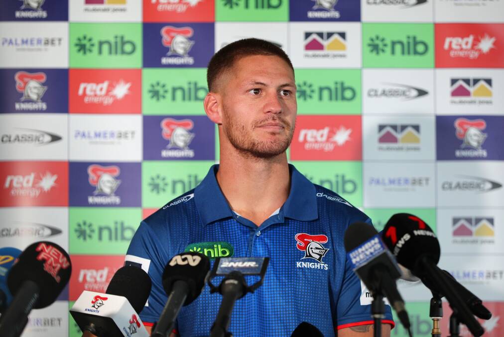 Ponga speaking to the media after his concussion lay-off. Picture by Jonathan Carroll