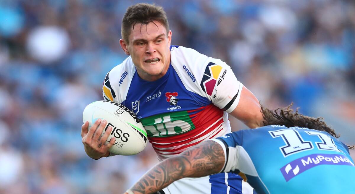 BRAVE EFFORT: Knights back-rower Brodie Jones played against the Sharks in round four only three days after concluding COVID isolation. Picture: Getty
