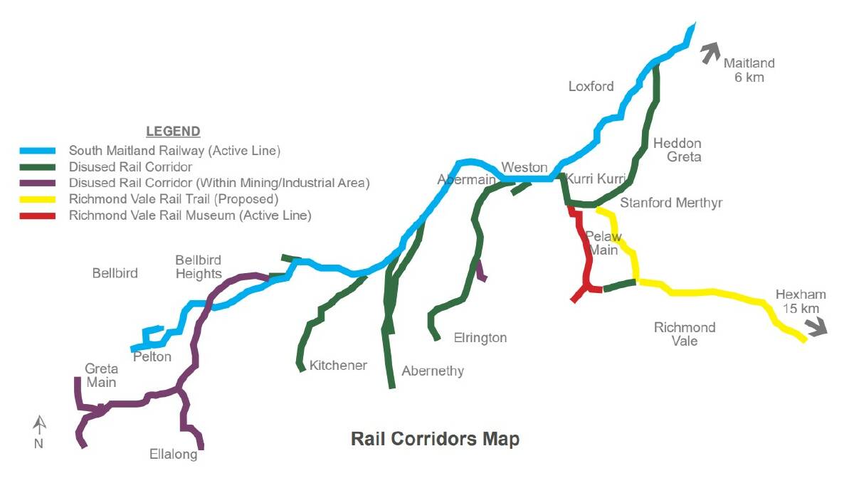 POTENTIAL: A map of the existing and rail corridors as shown in Cessnock council's trails strategy. 