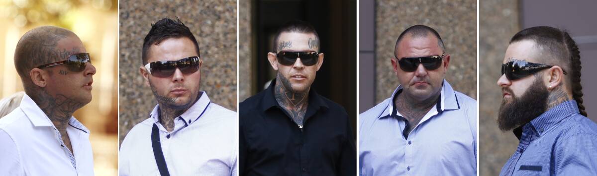 Don't believe they're above the law: Nomads members Kane Benjamin Tamplin, Blake Kevin Martin, James Kenneth Quinnell, Bradley Bowtell and Dylan Patrick Brittliffe. Pictures: AAP 