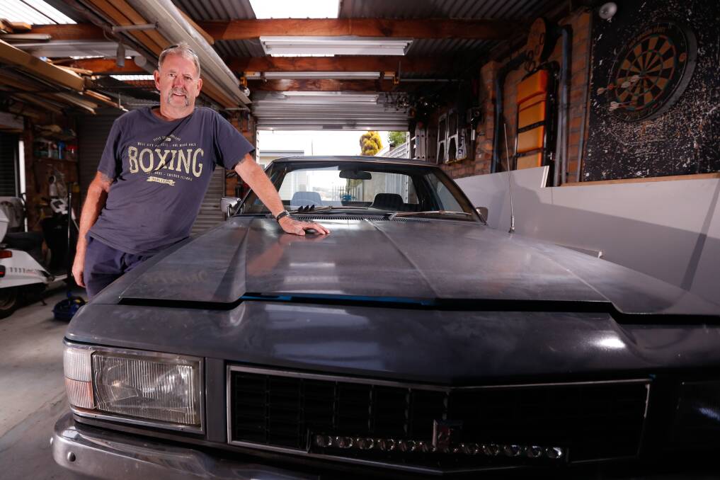 Recovered: Thieves who stole Geoff Royce's blue ute while he was driving a busload of firefighters to northern Victoria have spray painted his classic car grey. It was found in Ballarat. Picture Mark Witte