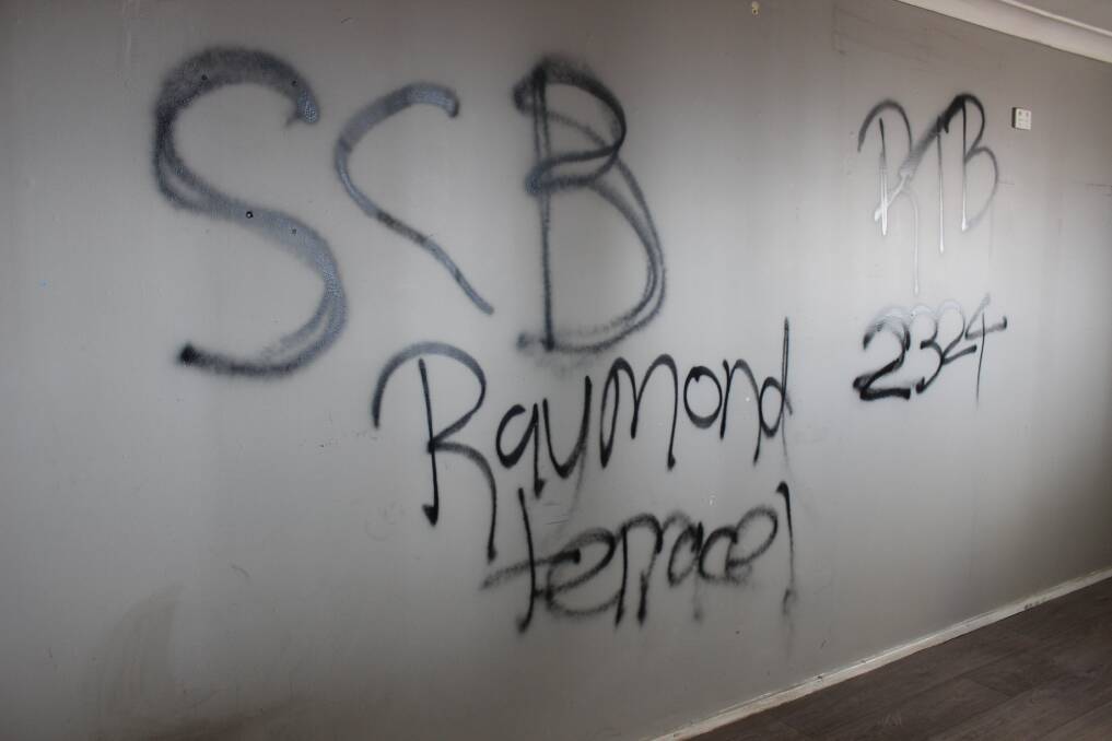 DAMAGE: Graffiti scrawled on the walls of Alfabs boilermaking workshop last week. Picture: Stephen Bisset.