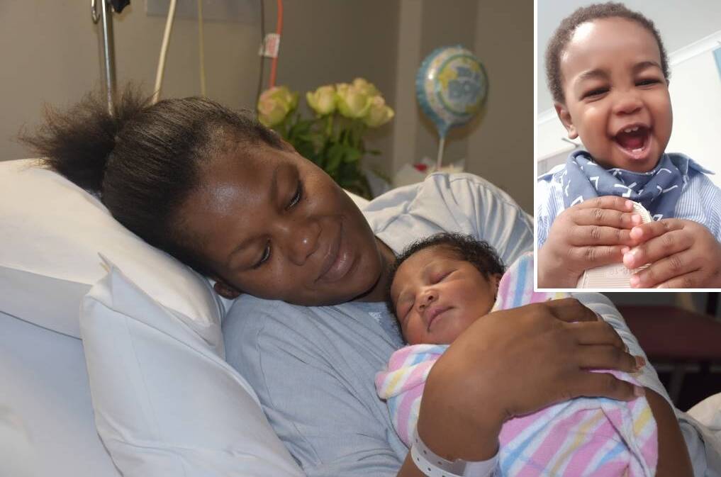 GROWING SO FAST: Precious Mutetwa with newborn Bongani Joshua Luphala - the first baby born at Maitland Hospital in 2018, and (inset) Bongani Joshua Luphala almost a year on.
