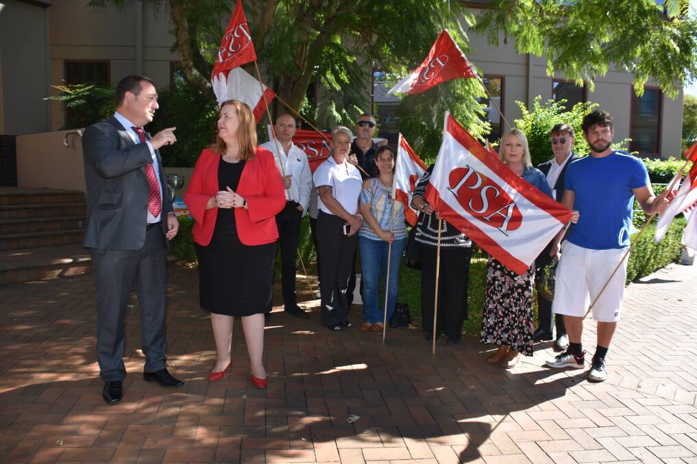 ONGOING FIGHT: Maitland MP Jenny Aitchison and PSA representatives outside Revenue NSW Maitland in May. Picture: Sage Swinton