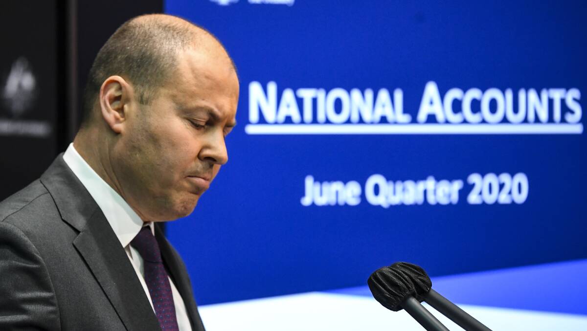 Treasurer Josh Frydenberg delivers the news of the worst set of economic figures since the Great Depression. Picture: AAP