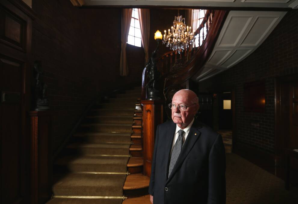 The Newcastle Club's honorary historian and librarian Professor Ken Dutton stands in the club's vestibule. Picture: Marina Neil