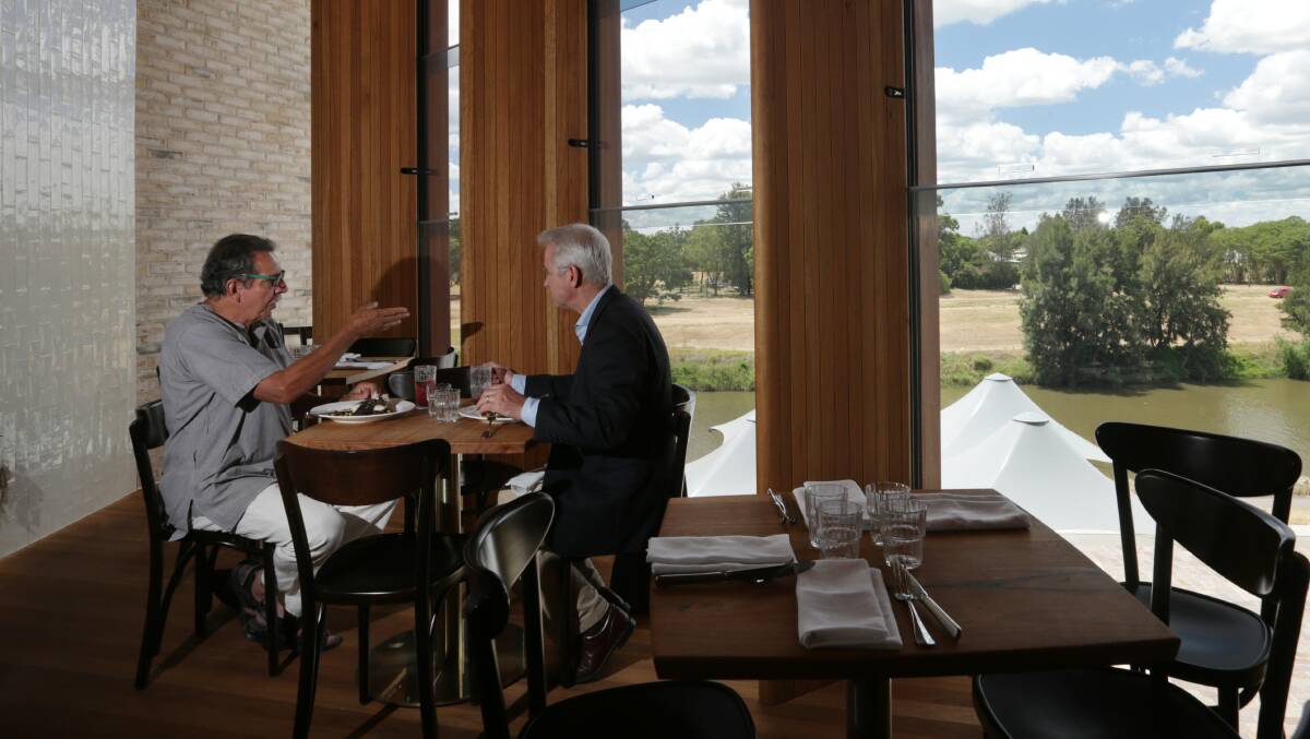 Environmental philosopher Glenn Albrecht at lunch with Scott Bevan at Coquun restaurant in Maitland. Picture: Simone De Peak
