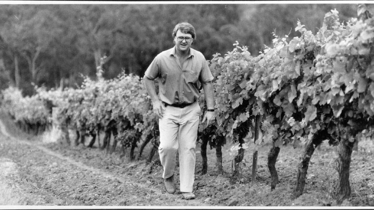 Bruce Tyrrell amid the vines in December, 1988. Picture: Palani Mohan 