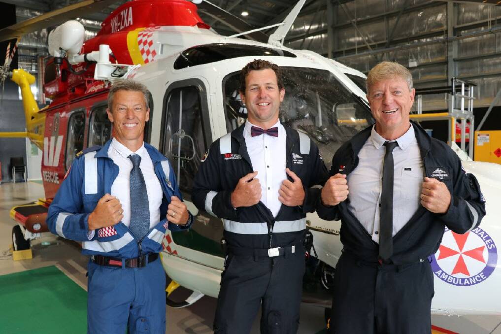 CLASSY: Paramedic Bruce Shiach-Wise, aircrew officer Owen Yabsley, and pilot Graeme Anderson at the base. 