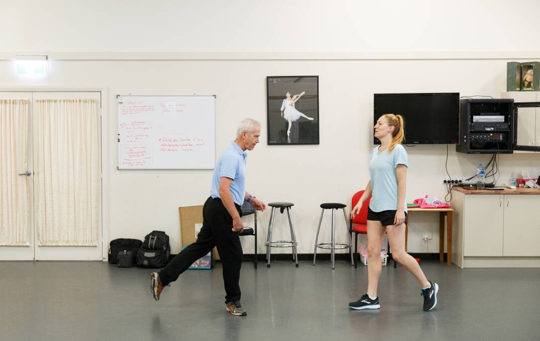 Scott Bevan learns the first steps of dance from teacher Rachel Mackie. Picture: Max Mason-Hubers