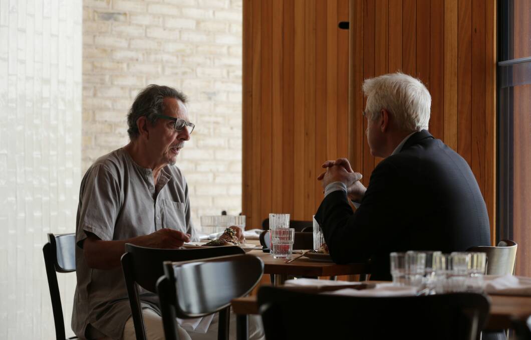 Glenn Albrecht at lunch with Scott Bevan at Coquun restaurant in Maitland. Picture: Simone De Peak 