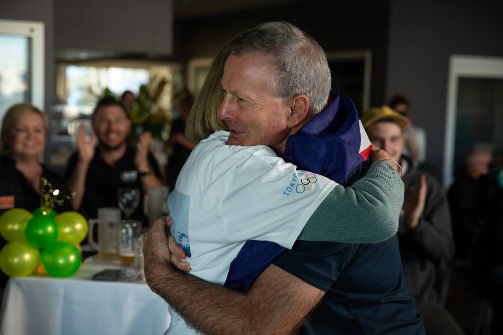 Mandy and Frank Ryan embrace after their son's race. Picture: Marina Neil