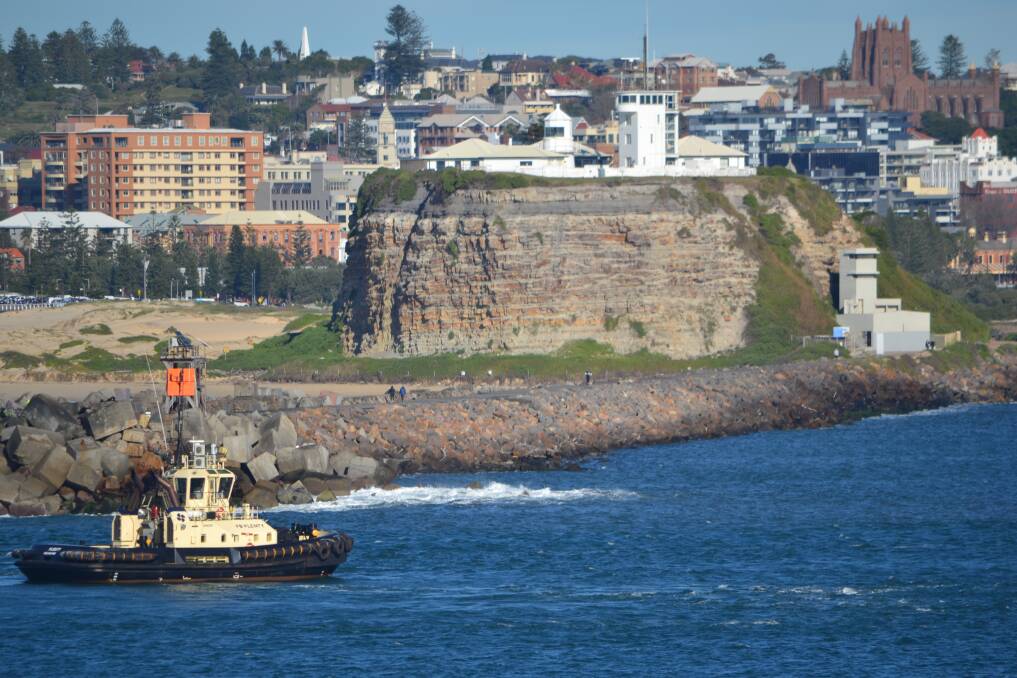 Approaching the entrance to Newcastle harbour, with Nobbys a feature of the landscape. Picture: Scott Bevan