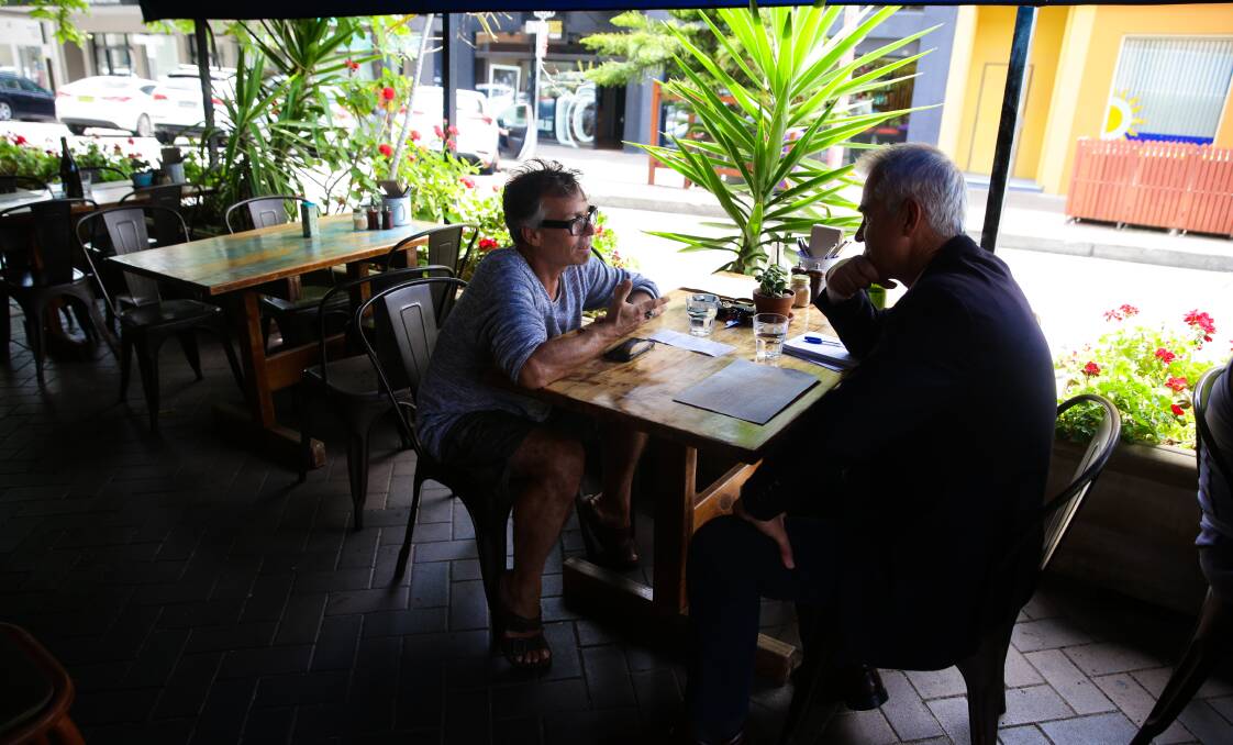 LOVING LIFE: Brian Lizotte at lunch with Scott Bevan. Picture: Jonathan Carroll