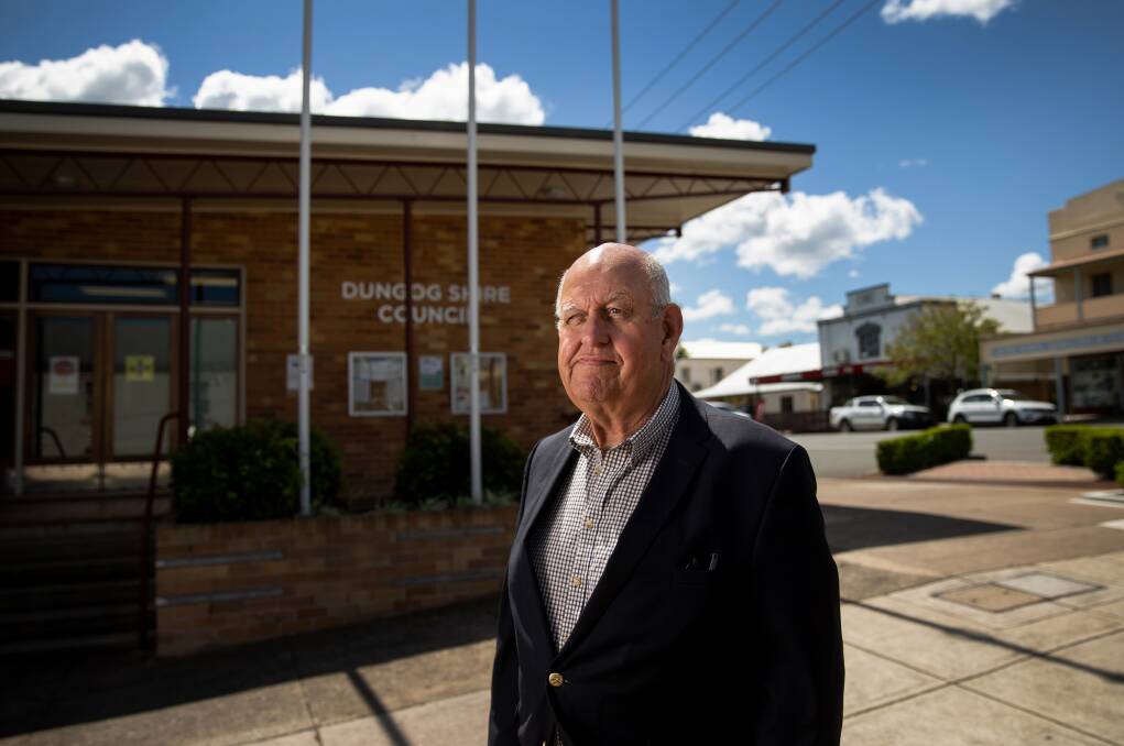 The Mayor of Dungog Shire, John Connors, outside the council chambers. Picture: Marina Neil