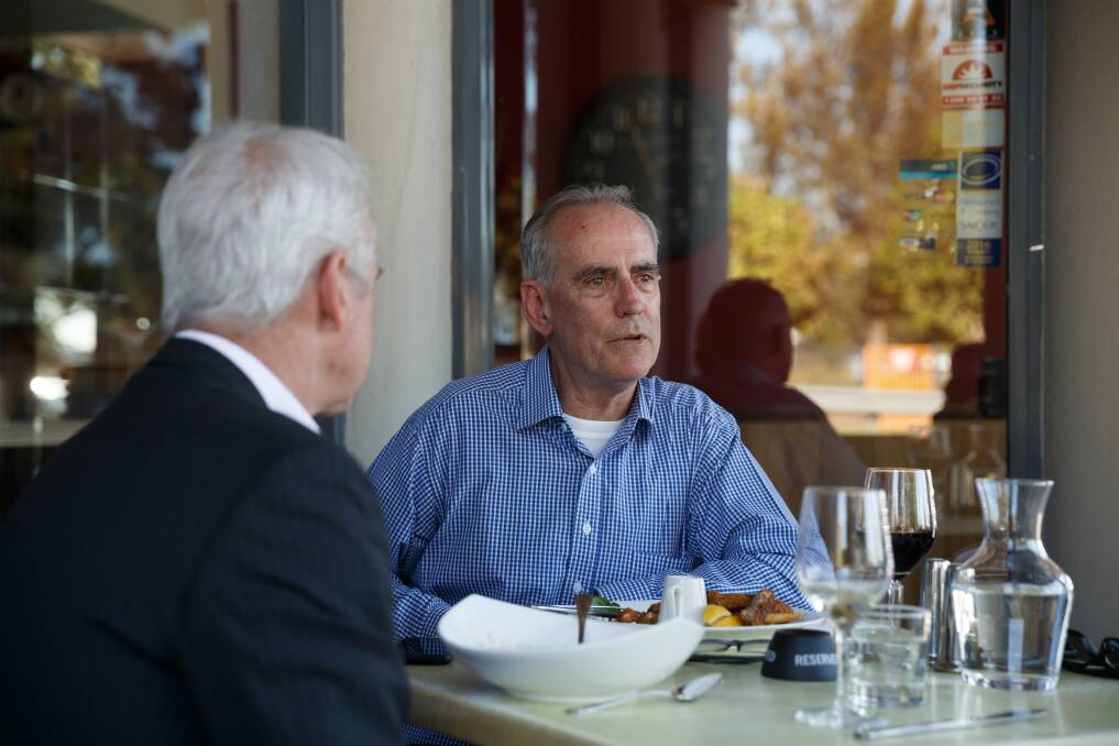 Lake Macquarie MP Greg Piper at lunch with Scott Bevan. Picture: Max Mason-Hubers