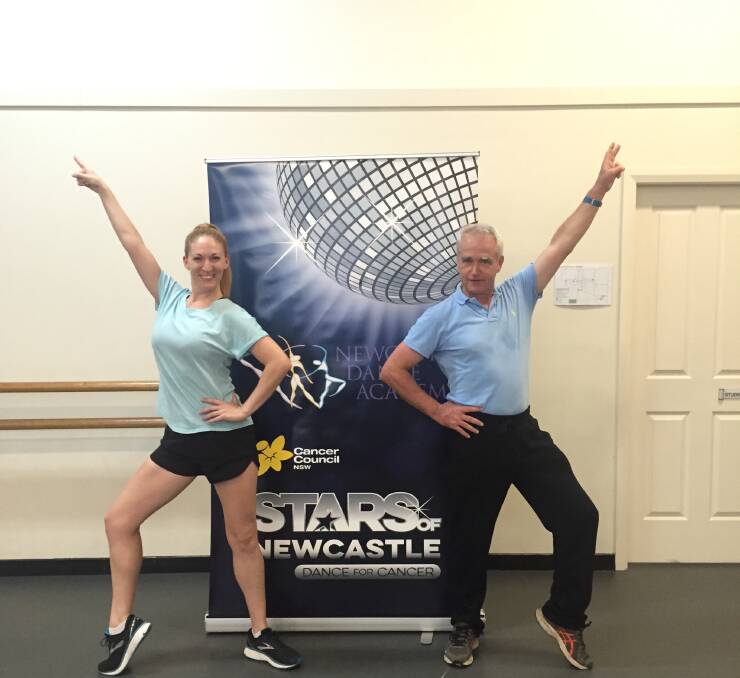 DISCO: Dance teacher Rachel Mackie and her student Scott Bevan strike a pose. Picture: Max Mason-Hubers