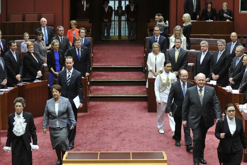 Marching into the Senate chamber for the swearing-in as Governor-General in 2014. Picture: Courtesy, General Sir Peter Cosgrove 