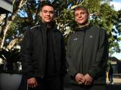Tim and Nikita Tszyu pose after a press conference to announce the latter's fight with Ben Horn.