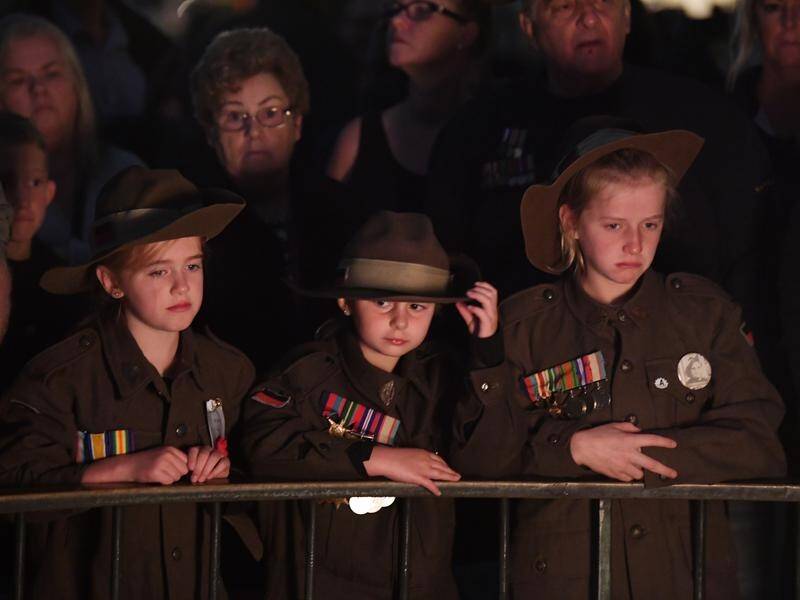 Thosands, including children, are at Melbourne's Shrine of Remembrance for the dawn service.