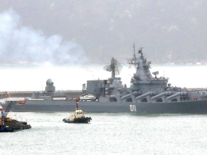 The Russian missile cruiser Varyag and three frigates will take part in military exercises. (Yonhap/AAP PHOTOS)