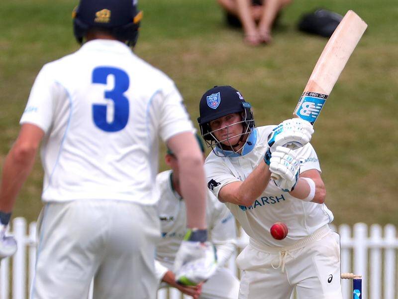 Steve Smith made a patient century as NSW dominate their Sheffield Shield clash with Tasmania.