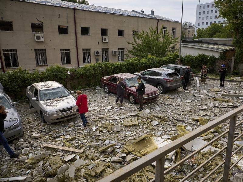 Ukrainian President Volodymyr Zelenskiy has accused Russia of seeking to reduce Kharkiv to rubble. (EPA PHOTO)