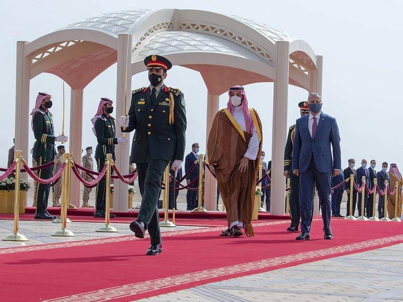Visits by Iraqi PM Mustafa al-Kadhimi (R) to Saudi Arabia were key in setting up Saudi-Iran talks.