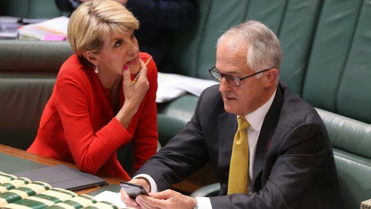 Malcolm Turnbull and Julie Bishop during question time on Wednesday. Photo: Andrew Meares