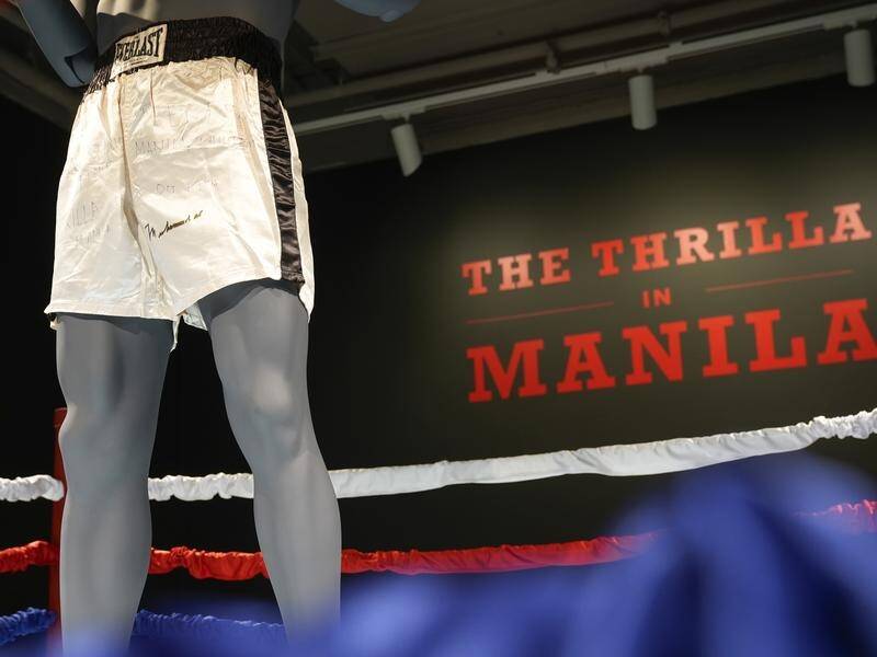The boxing trunks worn by Muhammad Ali in the "Thrilla in Manila" are up for auction. (AP PHOTO)