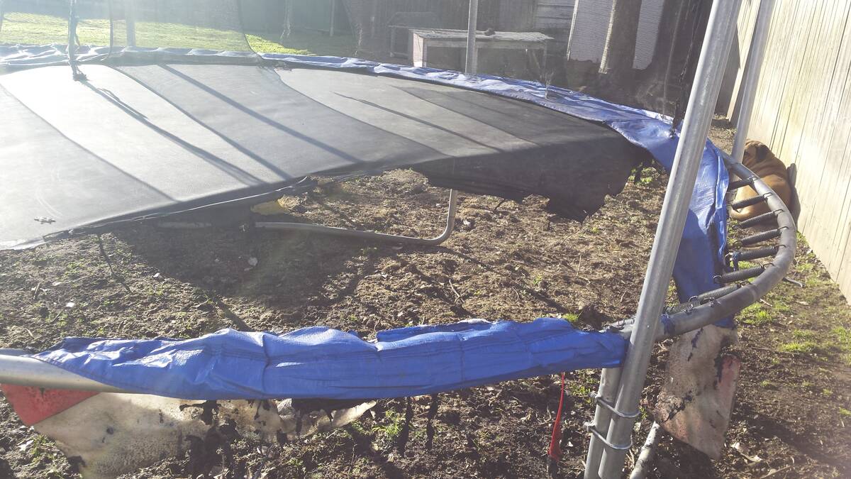 The damage to the trampoline