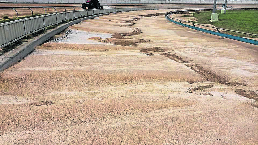 EXTENSIVE DAMAGE: The super storm that hit the Hunter two weeks ago caused extensive damage to the greyhound track at Maitland Sportsground.