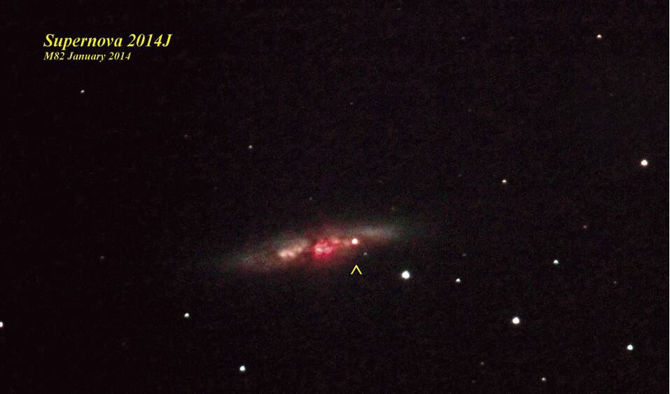 SUPERNOVA: SN 2014J is a type-Ia supernova in Messier 82, the Cigar Galaxy, M82,  discovered in mid-January 2014