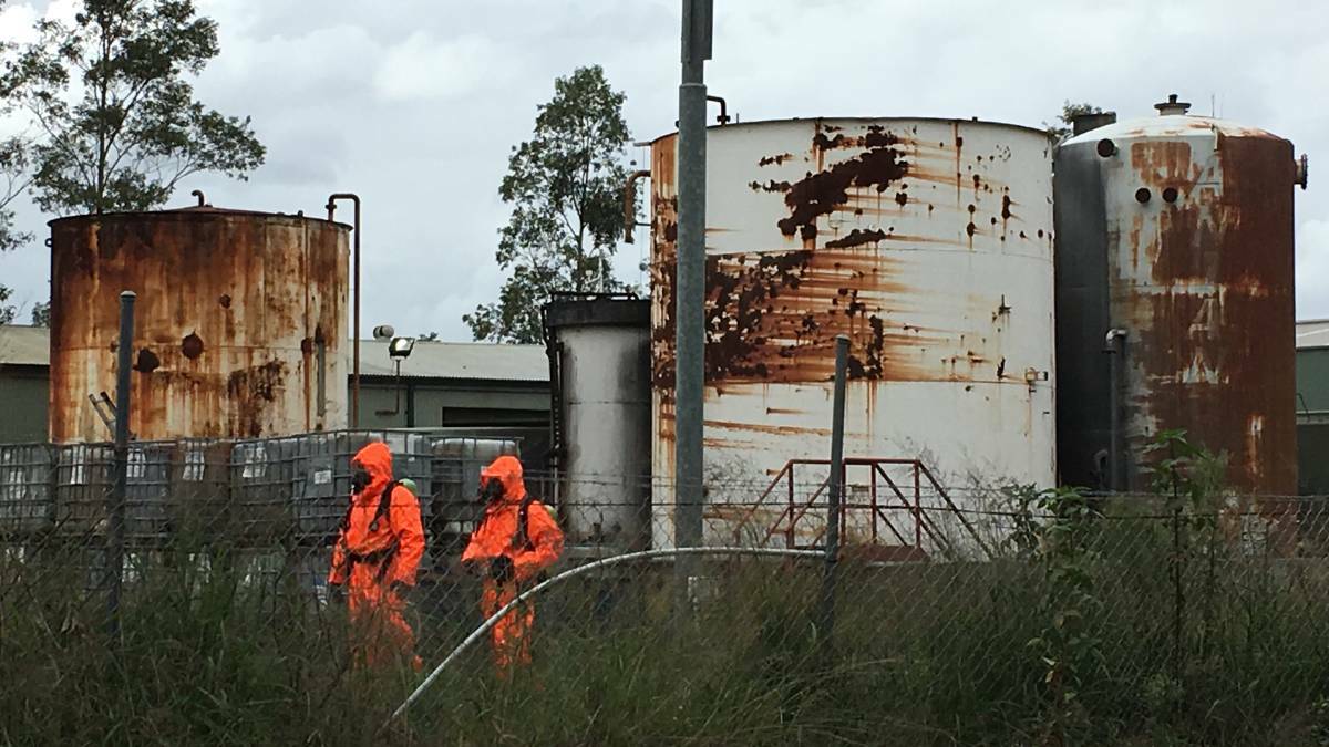 A hazardous material crew investigates the Truegain site at Rutherford in 2017. Picture: Perry Duffin