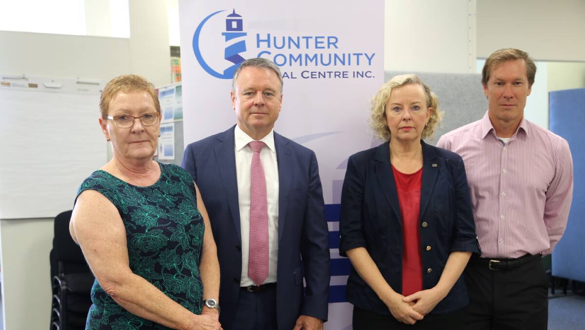 Hunter Community Legal Centre operations manager Julie Vitnell, Hunter MP Joel Fitzgibbon, Newcastle MP Sharon Claydon and Senior Solicitor Michael Giles. Picture: Supplied