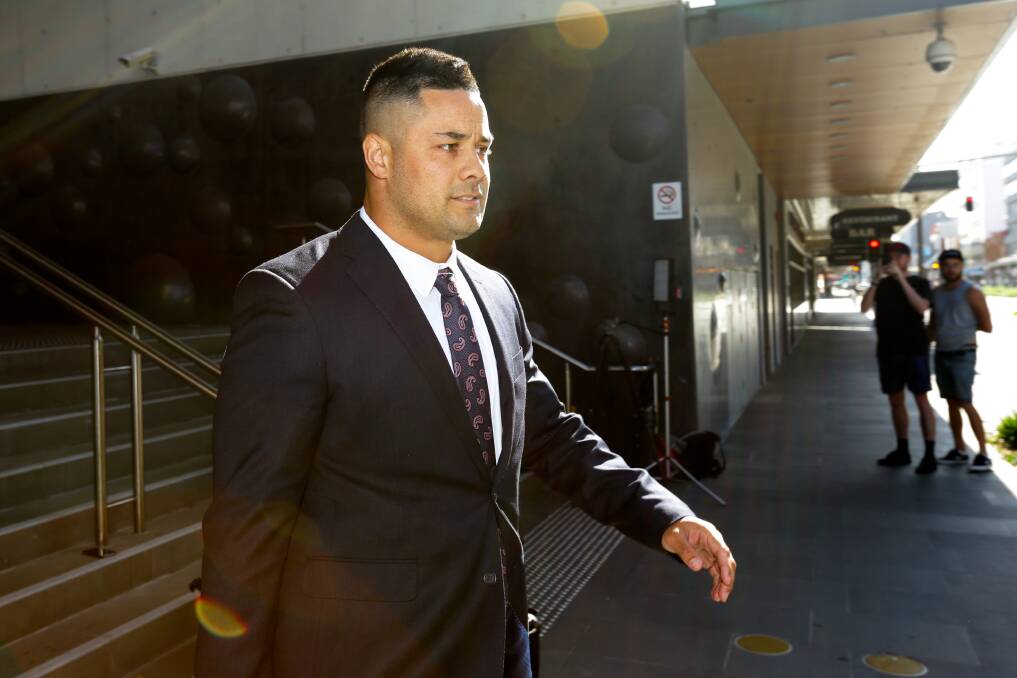 ACCUSED: Jarryd Hayne leaves Newcastle District Court during his rape trial. The jury on Wednesday heard from the alleged victim, who broke down in tears and abused Mr Hayne, saying "you're a f---ing piece of shit". Picture: Jonathan Carroll 